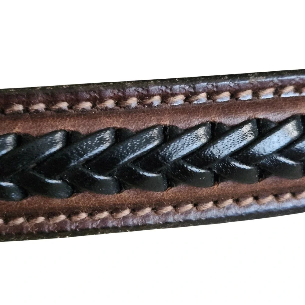 Braided Leather Belt Mens 34 Brown Black Silver Buckle Western Rustic Style